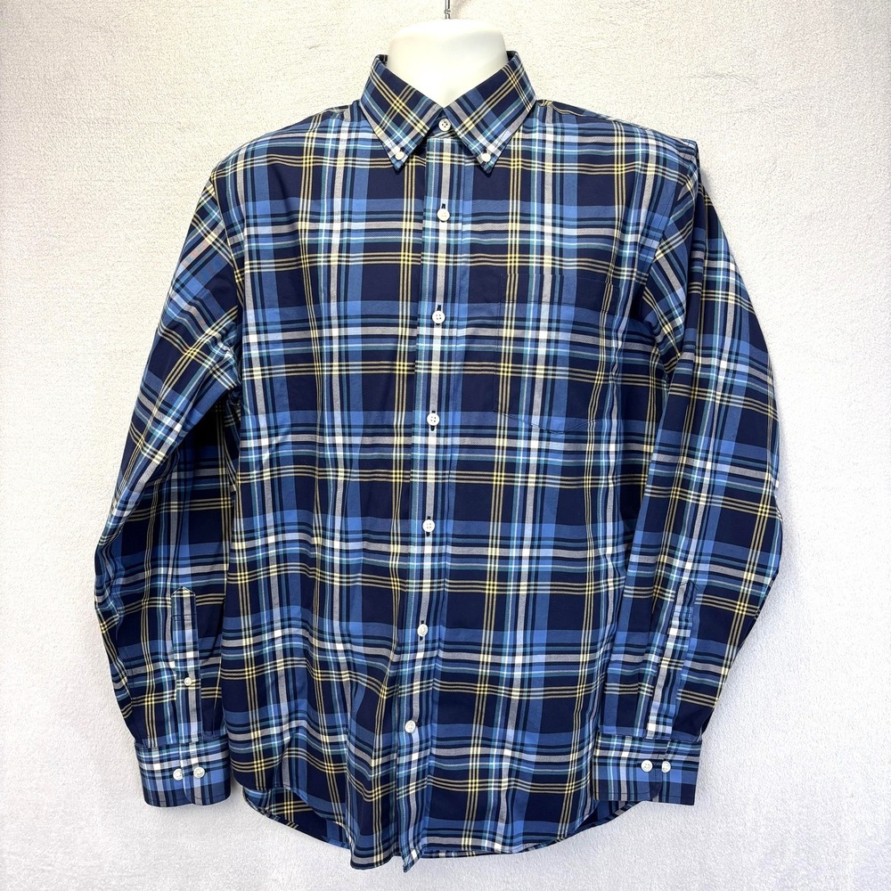 Lands' End Button Up No Iron Twill Shirt Medium 15-15 1/2 Plaid Traditional Fit